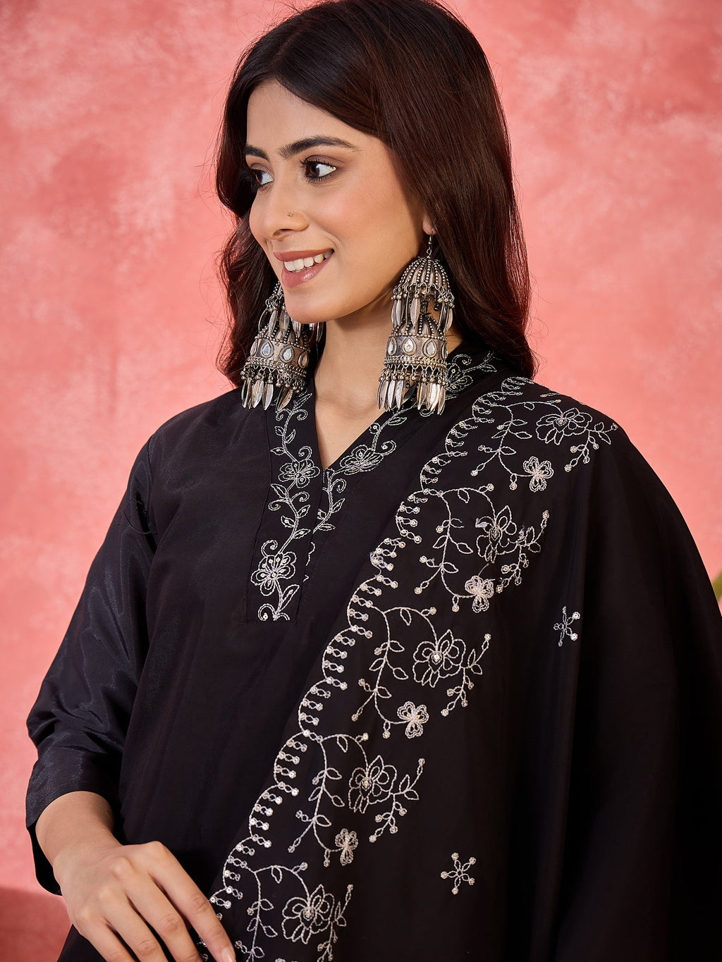 Joban Fashion Black Silk Embroidery Readymade Kurta Set | Grocsy