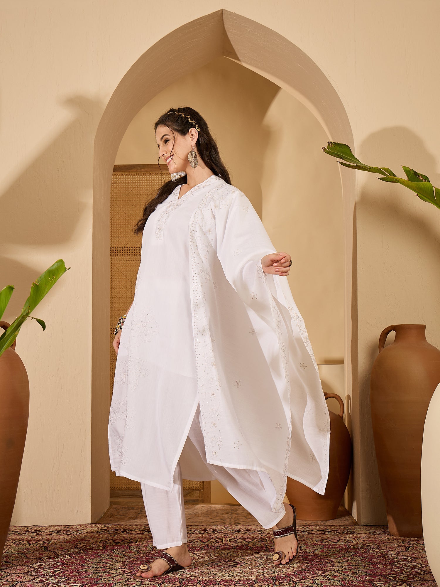 Joban Fashion White Silk Embroidery Readymade Kurta Set | Grocsy