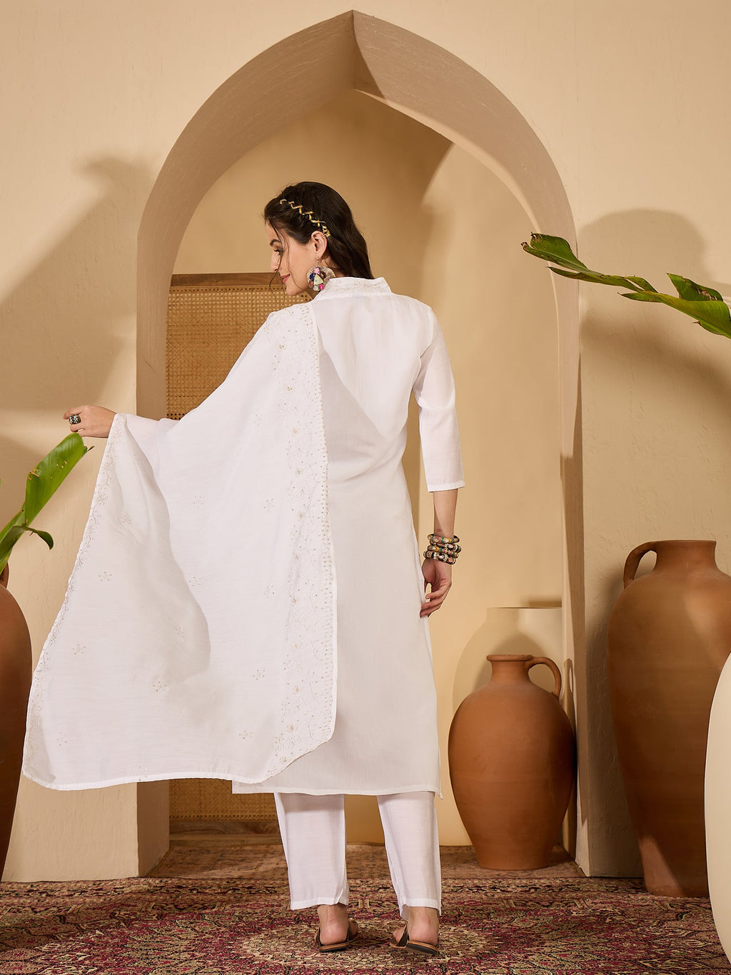 Joban Fashion White Silk Embroidery Readymade Kurta Set | Grocsy