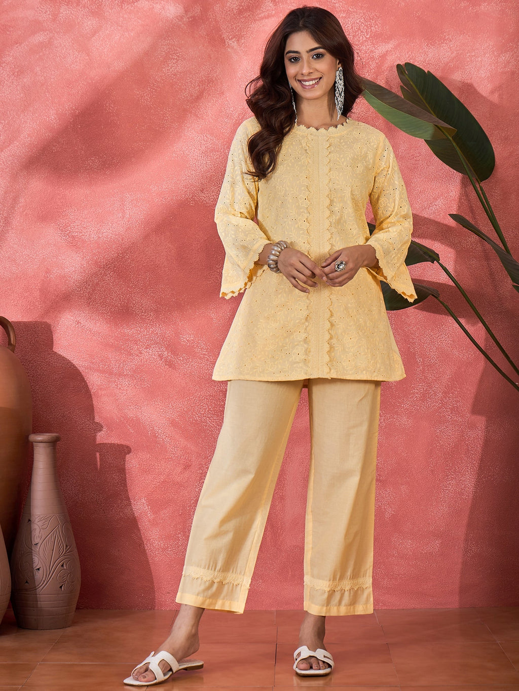 Joban Fashion Cream Cotton Embroidery Readymade Kurta Set | Grocsy
