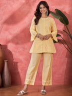 Joban Fashion Cream Cotton Embroidery Readymade Kurta Set | Grocsy