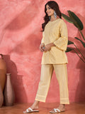 Joban Fashion Cream Cotton Embroidery Readymade Kurta Set | Grocsy