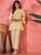 Joban Fashion Cream Cotton Embroidery Readymade Kurta Set | Grocsy