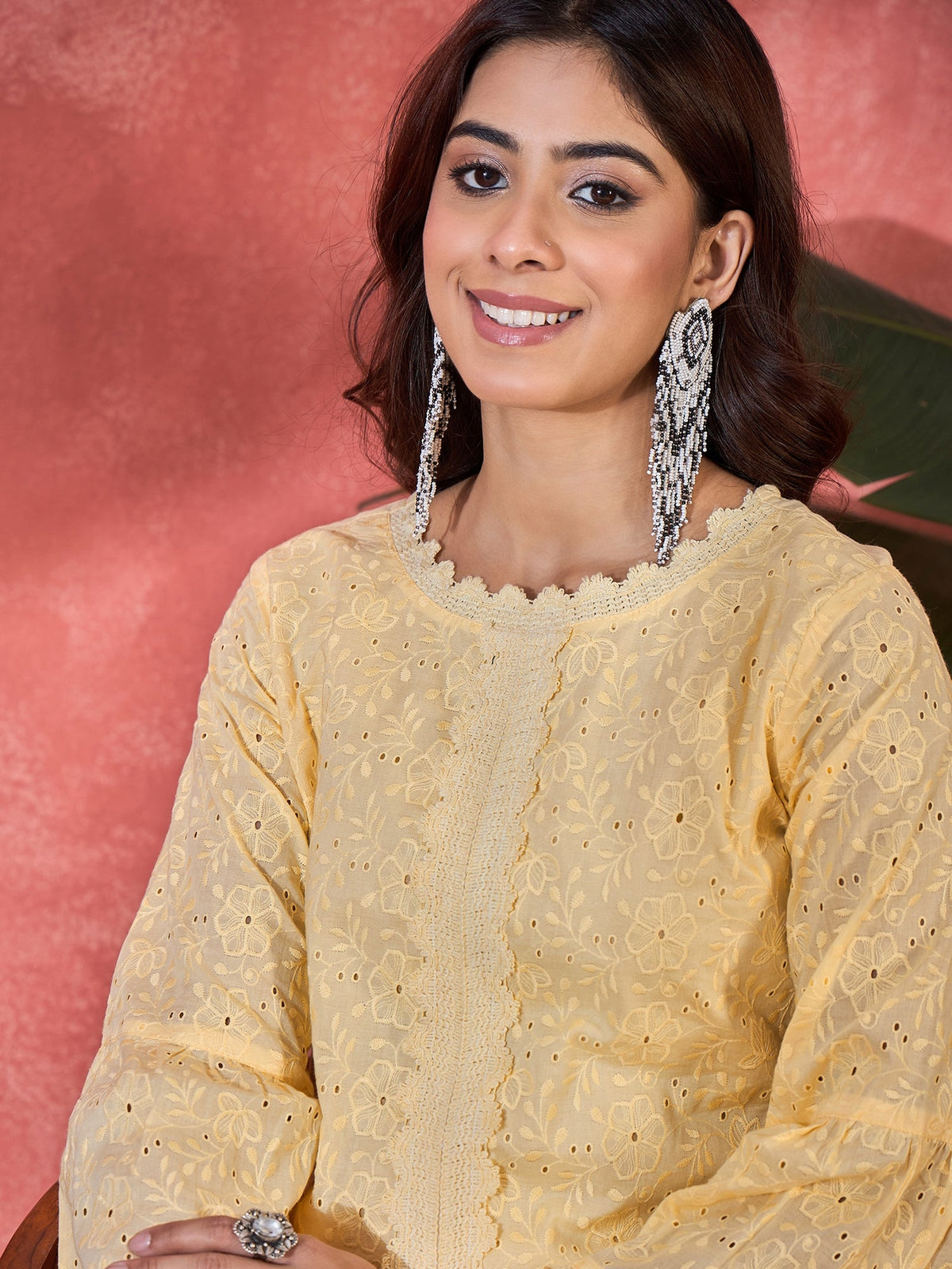 Joban Fashion Cream Cotton Embroidery Readymade Kurta Set | Grocsy
