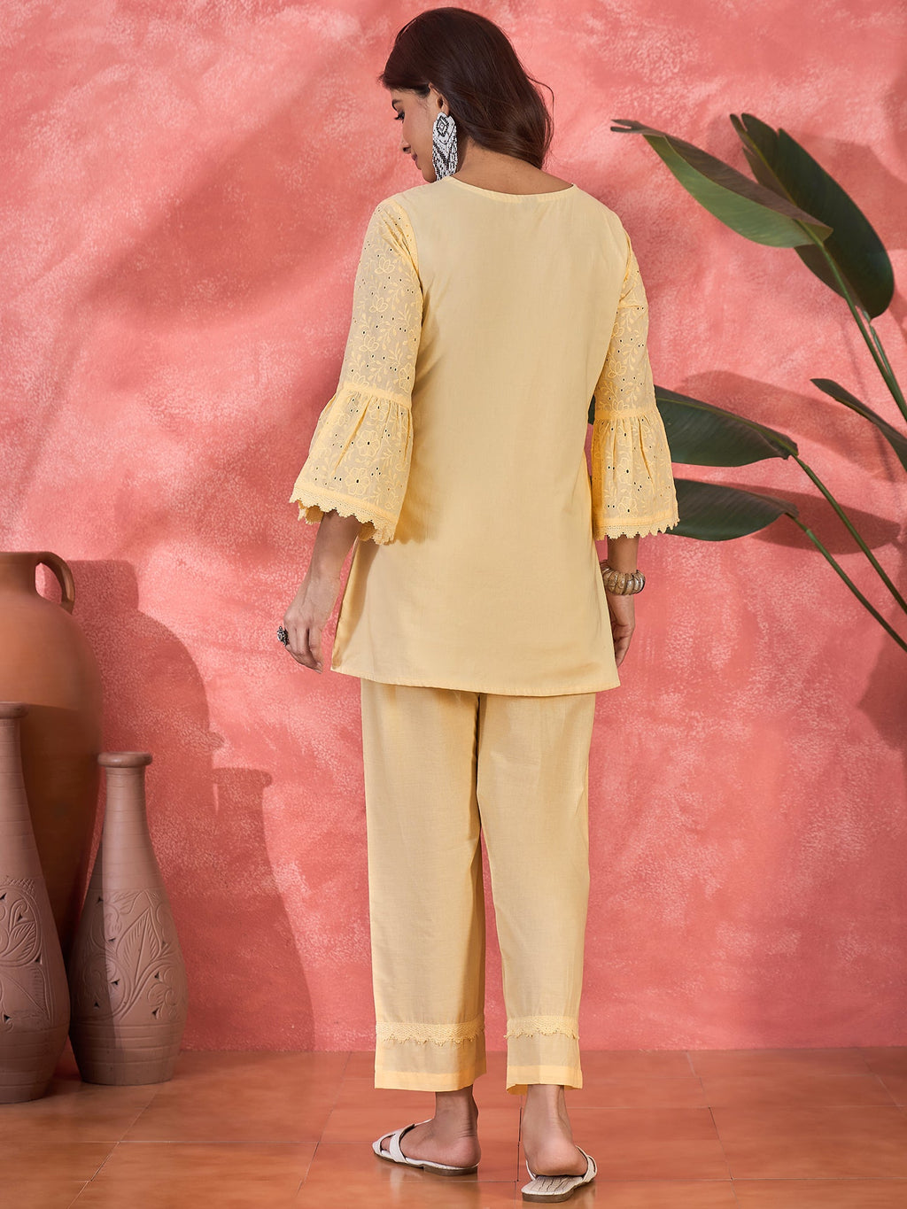 Joban Fashion Cream Cotton Embroidery Readymade Kurta Set | Grocsy