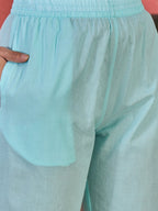 Joban Fashion Sky Blue Cotton Embroidery Readymade Kurta Set | Grocsy