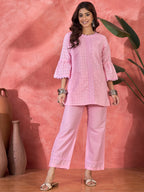 Joban Fashion Pink Cotton Embroidery Readymade Kurta Set | Grocsy