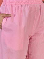 Joban Fashion Pink Cotton Embroidery Readymade Kurta Set | Grocsy