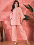Joban Fashion Peach Cotton Embroidery Readymade Kurta Set | Grocsy