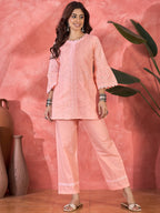 Joban Fashion Peach Cotton Embroidery Readymade Kurta Set | Grocsy