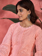 Joban Fashion Peach Cotton Embroidery Readymade Kurta Set | Grocsy