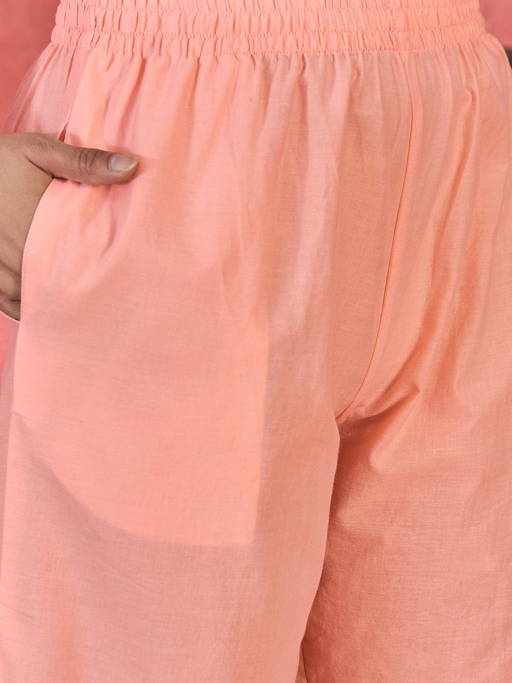 Joban Fashion Peach Cotton Embroidery Readymade Kurta Set | Grocsy