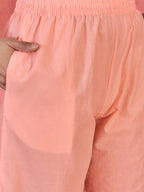 Joban Fashion Peach Cotton Embroidery Readymade Kurta Set | Grocsy