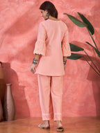 Joban Fashion Peach Cotton Embroidery Readymade Kurta Set | Grocsy
