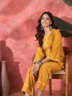 Joban Fashion Mustard Cotton Embroidery Readymade Kurta Set | Grocsy