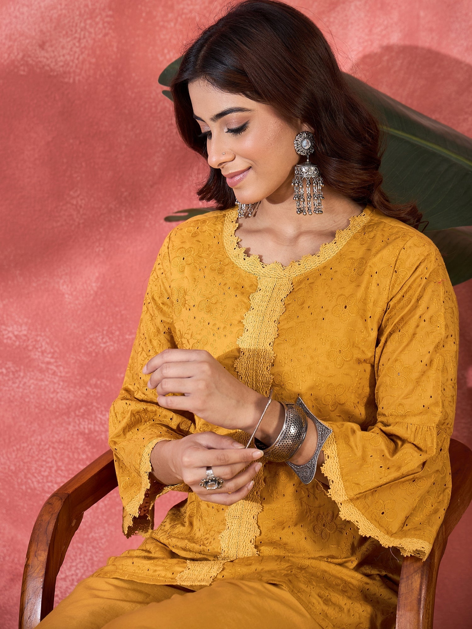 Joban Fashion Mustard Cotton Embroidery Readymade Kurta Set | Grocsy