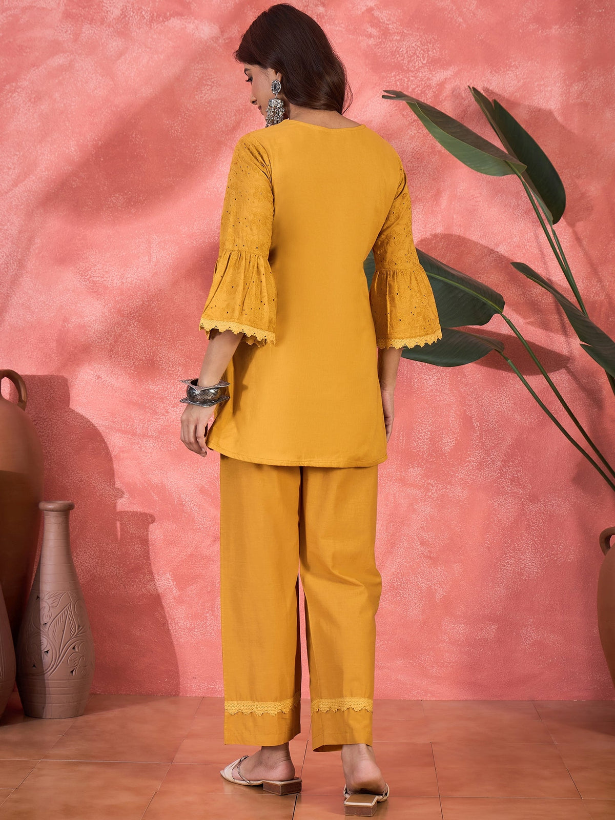 Joban Fashion Mustard Cotton Embroidery Readymade Kurta Set | Grocsy