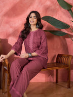 Joban Fashion Maroon Cotton Embroidery Readymade Kurta Set | Grocsy
