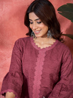Joban Fashion Maroon Cotton Embroidery Readymade Kurta Set | Grocsy