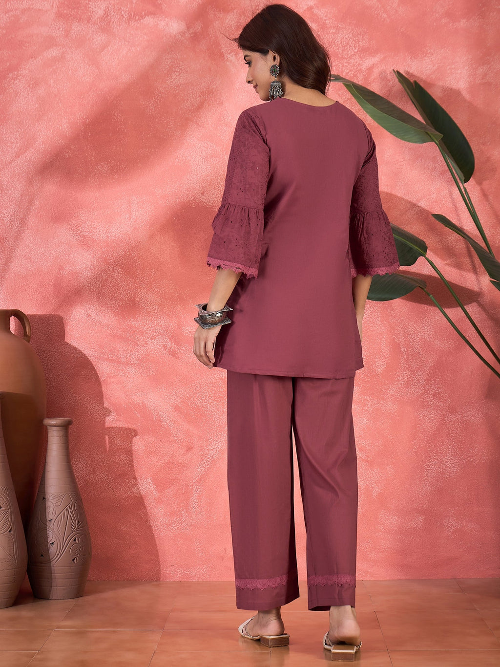 Joban Fashion Maroon Cotton Embroidery Readymade Kurta Set | Grocsy