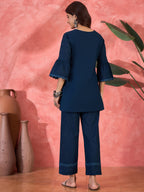 Joban Fashion Navy Blue Cotton Embroidery Readymade Kurta Set | Grocsy
