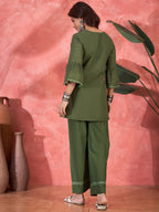 Joban Fashion Green Cotton Embroidery Readymade Kurta Set | Grocsy