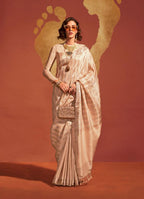 Monjolika Fashion Beige Color Viscose Handloom Silk Weaving Saree With Blouse | Grocsy