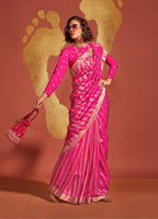 Monjolika Fashion Magenta Color Viscose Handloom Silk Weaving Saree With Blouse | Grocsy