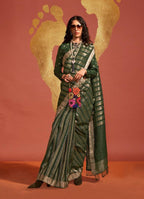 Monjolika Fashion Dark Green Color Viscose Handloom Silk Weaving Saree With Blouse | Grocsy