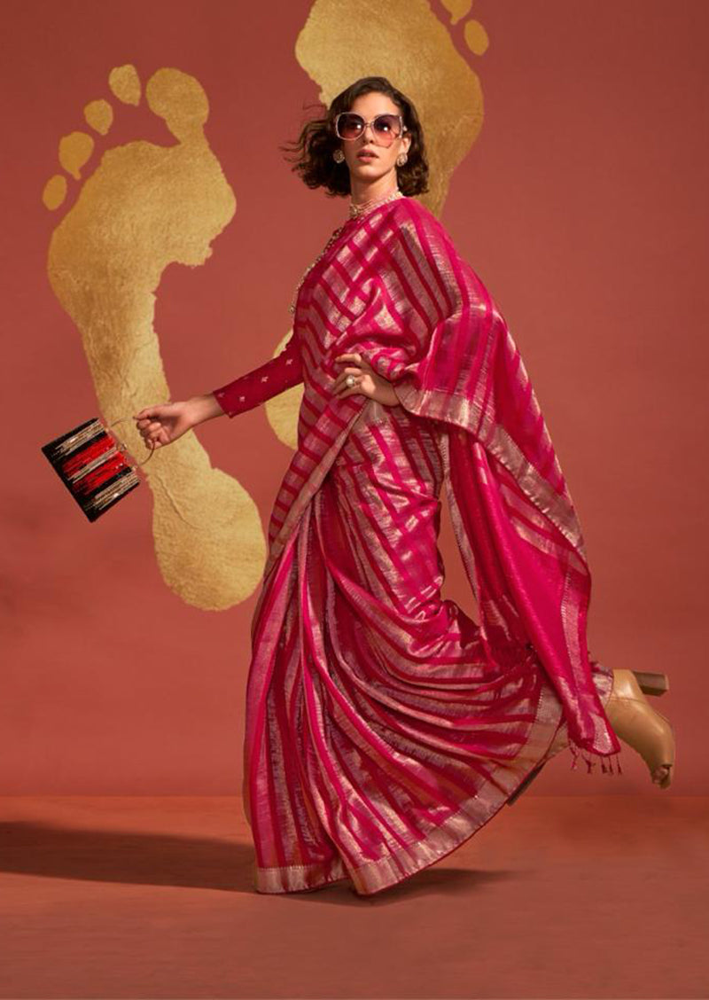 Monjolika Fashion Maroon Color Viscose Handloom Silk Weaving Saree With Blouse | Grocsy