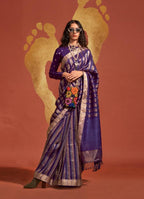 Monjolika Fashion Dark Violet Color Viscose Handloom Silk Weaving Saree With Blouse | Grocsy