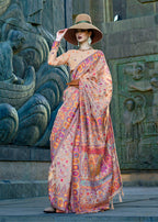 Monjolika Fashion Beige Color Kashmiri Organza Pashmina Silk Saree With Blouse | Grocsy