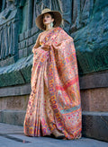 Monjolika Fashion Beige Color Kashmiri Organza Pashmina Silk Saree With Blouse | Grocsy