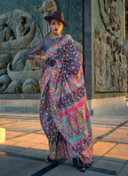 Monjolika Fashion Navy Blue Color Kashmiri Organza Pashmina Silk Saree With Blouse | Grocsy