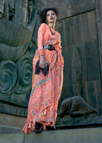 Monjolika Fashion Peach Color Kashmiri Organza Pashmina Silk Saree With Blouse | Grocsy