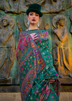 Monjolika Fashion Green Color Kashmiri Organza Pashmina Silk Saree With Blouse | Grocsy