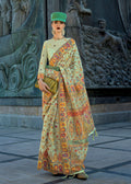 Monjolika Fashion Pear Green Color Kashmiri Organza Pashmina Silk Saree With Blouse | Grocsy