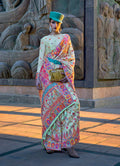 Monjolika Fashion Light Cyan Color Kashmiri Organza Pashmina Silk Saree With Blouse | Grocsy
