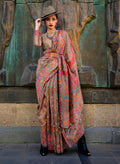 Monjolika Fashion Chikoo Color Kashmiri Organza Pashmina Silk Saree With Blouse | Grocsy