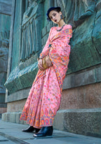 Monjolika Fashion Baby Pink Color Kashmiri Organza Pashmina Silk Saree With Blouse | Grocsy