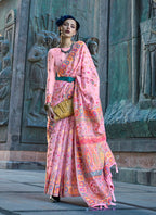 Monjolika Fashion Baby Pink Color Kashmiri Organza Pashmina Silk Saree With Blouse | Grocsy