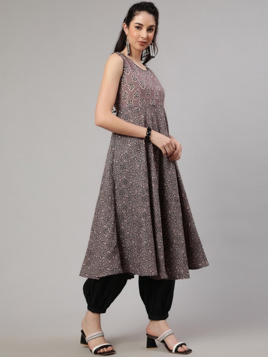 Aks Floral Printed Round Neck Anarkali Kurta & Salwar | Grocsy