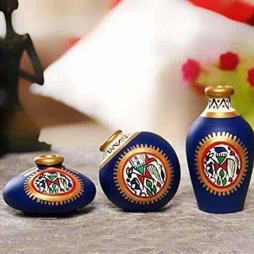 Hand-Painted Home Decorative Miniature Small Pots Set ( Set of 3 Mini Pots) | Grocsy