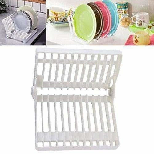 White Color - Folding Plastic Kitchen Dish Rack Stand Plate Holder - 2 Piece | Grocsy