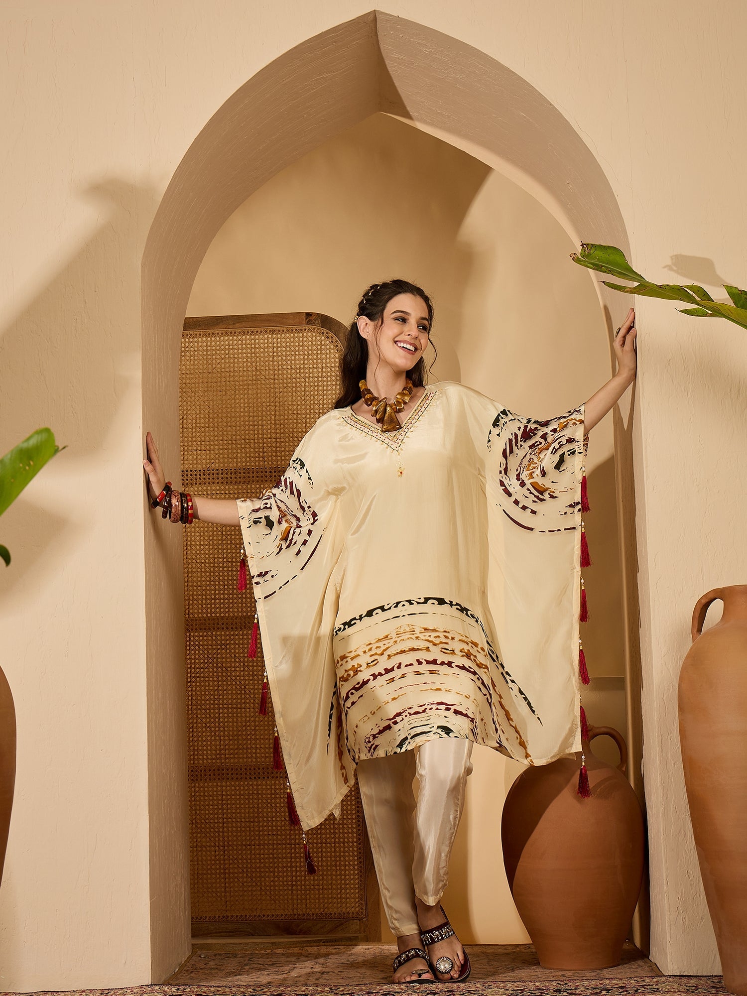 Joban Fashion Cream Silk Printed Readymade Kurta Set | Grocsy