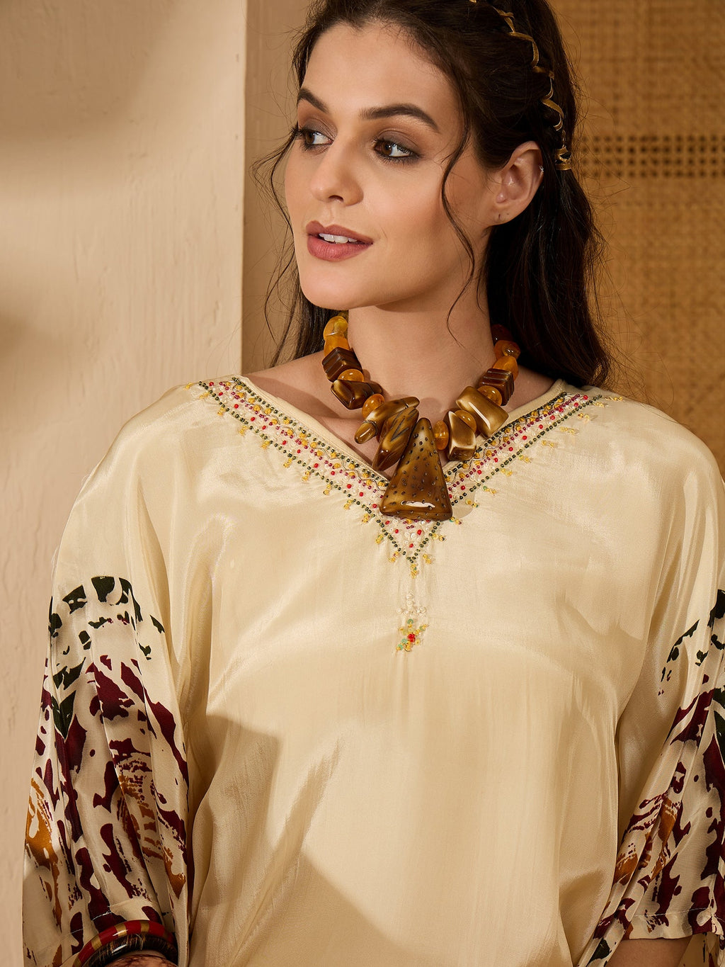 Joban Fashion Cream Silk Printed Readymade Kurta Set | Grocsy