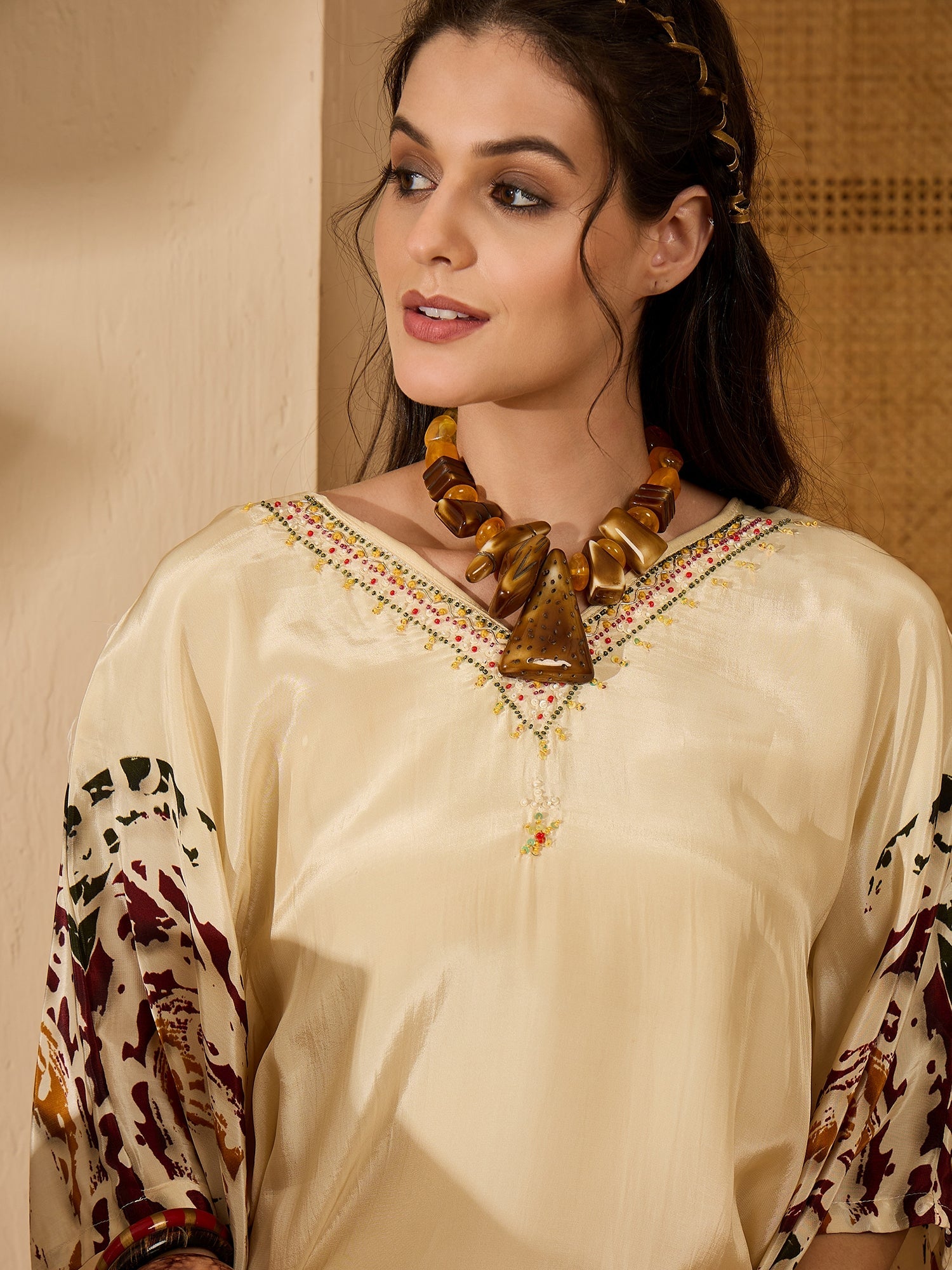 Joban Fashion Cream Silk Printed Readymade Kurta Set | Grocsy