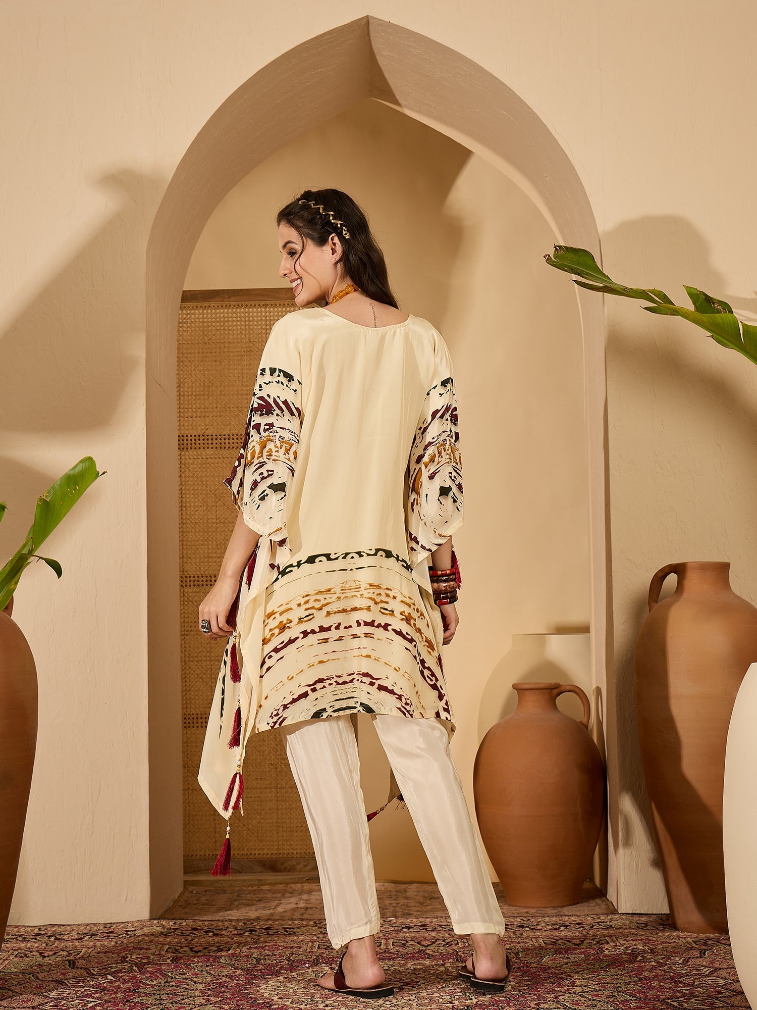 Joban Fashion Cream Silk Printed Readymade Kurta Set | Grocsy