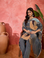 Joban Fashion Grey Silk Printed Readymade Kurta Set | Grocsy