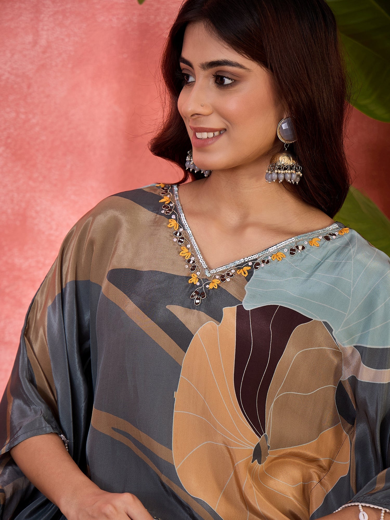 Joban Fashion Grey Silk Printed Readymade Kurta Set | Grocsy